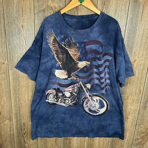 The Mountain Bald Eagle Motorcycle Graphic Tie Dye T-Shirt Patriotic USA Flag